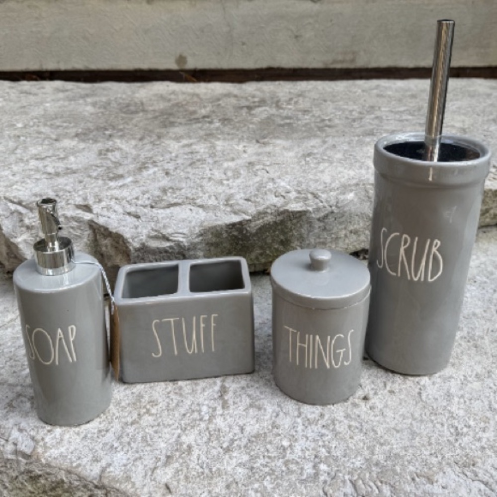 Rae Dunn Gray Bathroom Accessory Set of 5